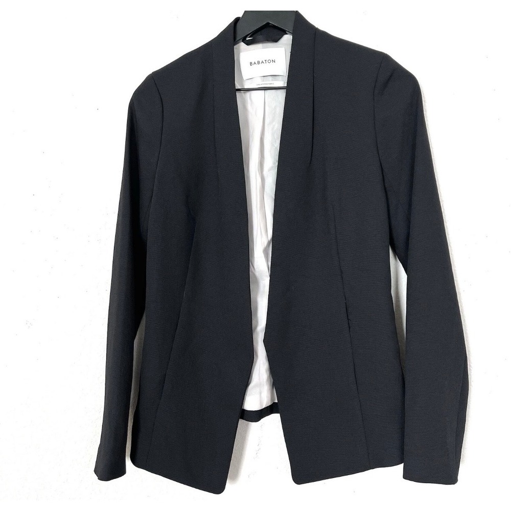 Babaton Aritzia Womens Black Textured Open Front Tailored Blazer Jacket Size 2